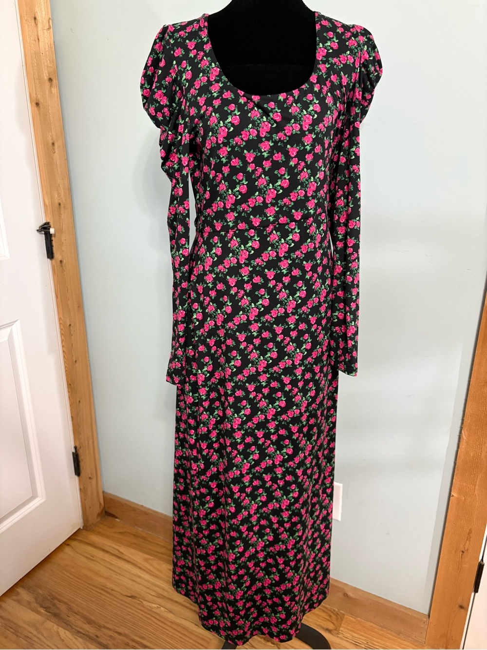 Prospect The Label Black Floral Maxi Dress with Pink Rose Print